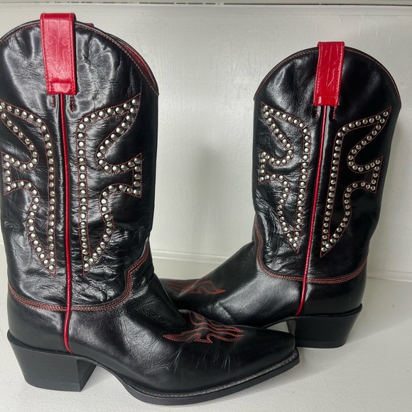 Frye Daisy Duke Black and Red Embellished Cowboy Country Western Boots - Size 9M - Picture 8 of 12